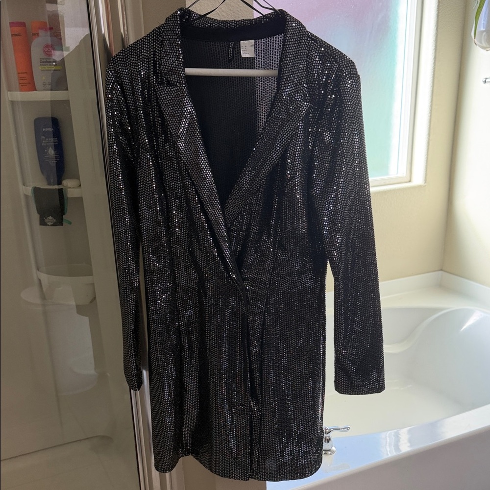 H&M Black and Silver Sequin blazer dress